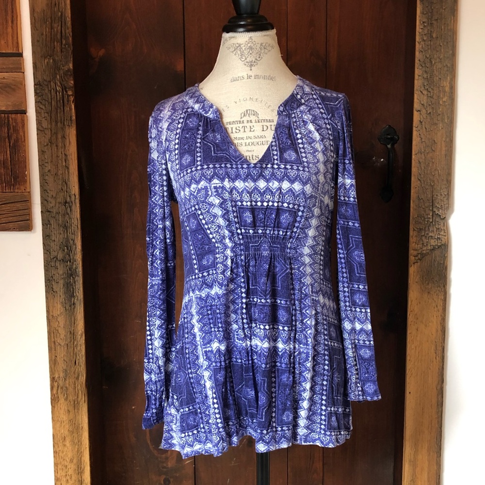 Purple/White Long Sleeve Pleated Tunic